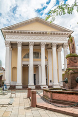 Temple with fountain in the streets of Karlsruhe in Germany