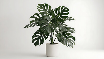 Monstera Plant in White Pot with Bright Background