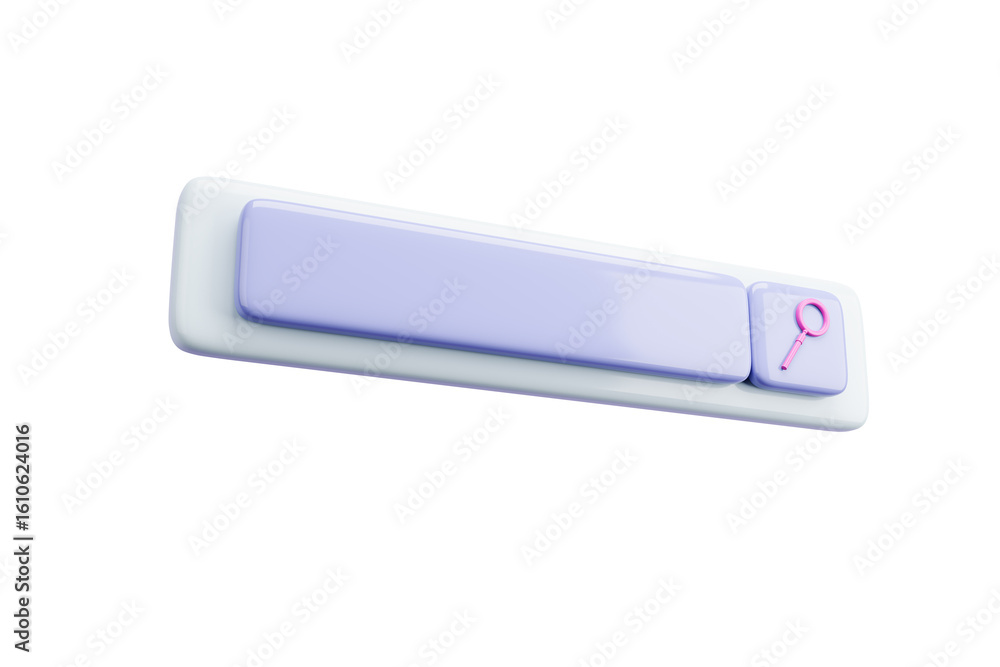 Poster 3d search bar interface element with magnifying glass icon, glossy style, isolated on white backgrou