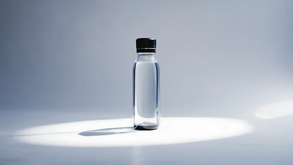 Minimalist Water Bottle with Shadow on White Table