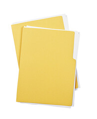 Yellow document folders with white tabs stacked together, isolated graphic style on white background. Concept of work, business, and organization. 3D Rendering.