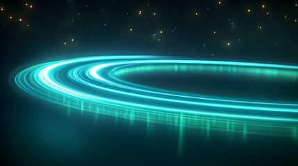 Fototapeta premium Teal glowing circular lines on dark background.