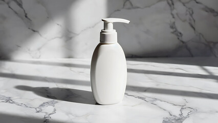 White Soap Dispenser on Marble Table