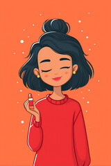 cartoon girl winking and showing lip balm in hand