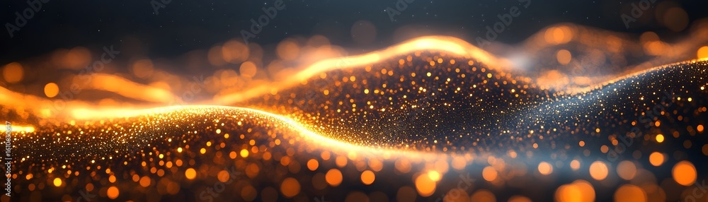 Poster abstract background with shimmering golden particles.