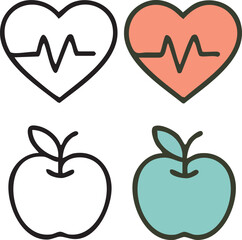 Healthy Lifestyle Icons Heart and Apple.