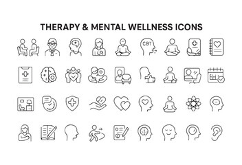 Collection of diverse wellness and mindfulness icons representing mental health and personal growth activities vector