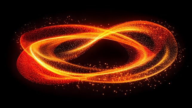 Abstract design of interweaving fiery rings against a dark background.