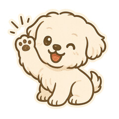 Cute dog sticker waving and winking, cute waving puppy cute waving puppy cute waving puppy, Kawaii Waving Puppy Sticker Illustration, Fluffy Dog Cartoon for Kids and Pet Brands
