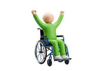 Isolated Happy Green Figure in Wheelchair Celebration