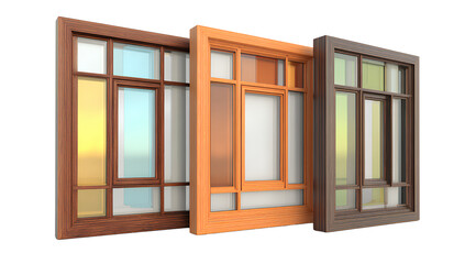 Obraz premium Generate three views, two of which show the front and side view with different wood grain color schemes, all in Transparent background PNG