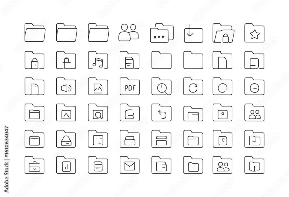 Poster collection of line folder icons for file management and organization