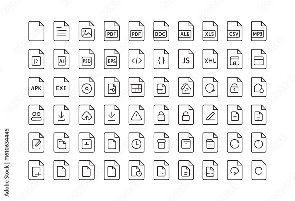 Poster file type icons collection of document and format symbols