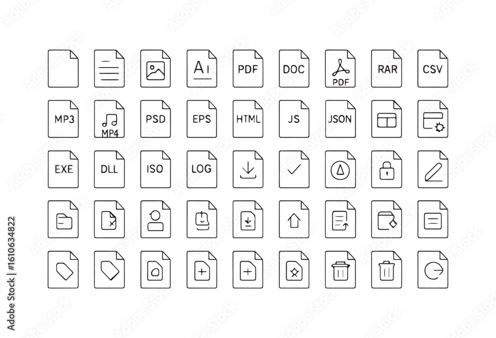 Poster file type icons set - various file format symbols