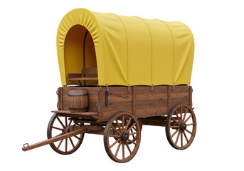 Isolated Covered Wagon with Yellow Canvas Vintage Era