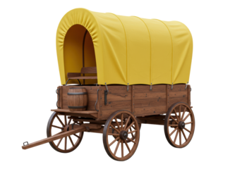 Isolated Covered Wagon with Yellow Canvas Vintage Era