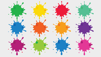 A vector set featuring an array of colorful paint splatters, displaying a lively mix of colors and artistic designs..eps