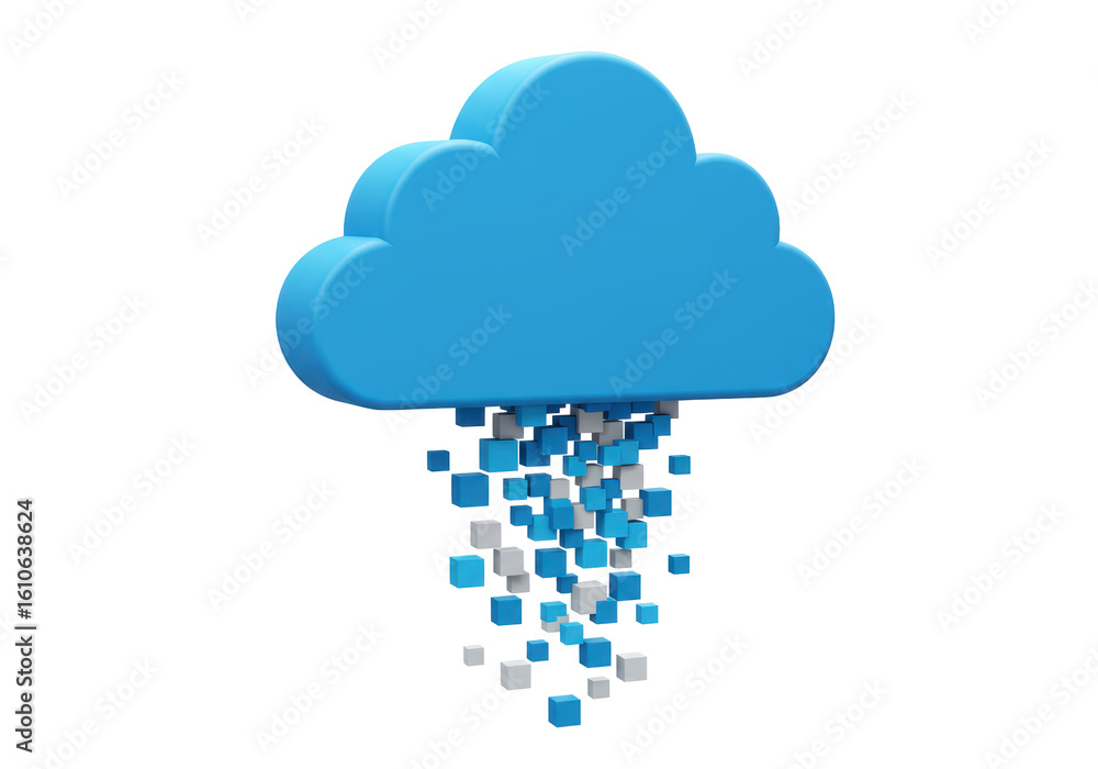 Poster isolated cloud with data cubes falling computing information