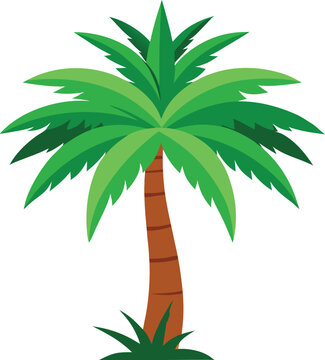 Colorful bacaba palm illustration with rich green leaves vibrant tropical vector art, Colorful bacaba palm vector, Bright tropical palm tree illustration, Vibrant bacaba palm clipart vector