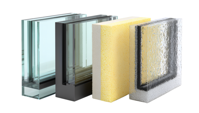 Three designs of double-glazed windows, with each window being an isolated element on a Transparent background PNG - Powered by Adobe