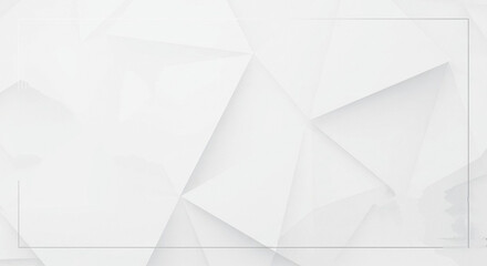 Obraz premium Minimalist white abstract background with a geometric polygonal pattern and a subtle rectangular frame.