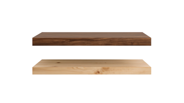 Symmetrical wooden platforms against a clear backdrop promoting product placement showcasing