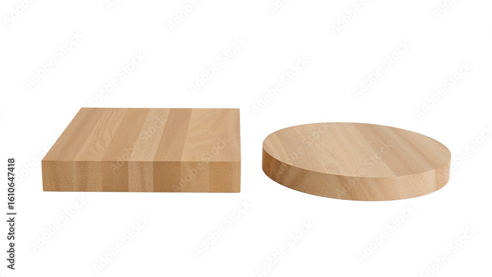 Poster geometric interplay square and circle wooden display platforms for product presentation and