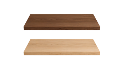 Minimalist presentation featuring two wooden platforms suspended in an ethereal space