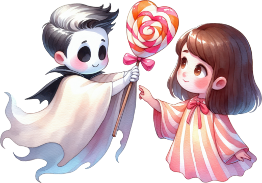 Cute Ghostly Couple with Lollipop