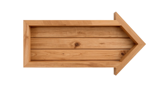 Directional wooden arrow sign, crafted from light teak, indicating a rustic choice