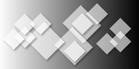 Fototapeta premium Overlapping Geometric Squares and Rectangles in Shades of Black white Evoking Order and Balance. black gradient background with transparent polygonal shapes and modern design elements. square design.