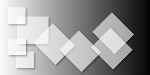 Obraz premium Overlapping Geometric Squares and Rectangles in Shades of Black white Evoking Order and Balance. black gradient background with transparent polygonal shapes and modern design elements. square design.