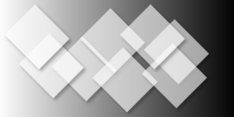 Obraz premium Overlapping Geometric Squares and Rectangles in Shades of Black white Evoking Order and Balance. black gradient background with transparent polygonal shapes and modern design elements. square design.