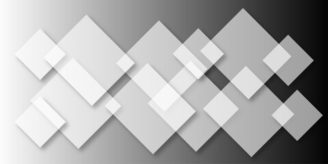 Obraz premium Overlapping Geometric Squares and Rectangles in Shades of Black white Evoking Order and Balance. black gradient background with transparent polygonal shapes and modern design elements. square design.