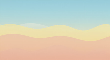 Abstract minimalist landscape with rolling pastel hills under a clear blue sky.