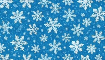 Detailed White Snowflake Patterns Against a Textured Blue Background Showcasing Winter Season and Natural Crystal Symmetry