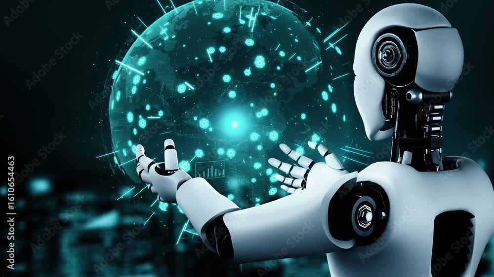 Poster future financial technology controll by ai robot huminoid uses machine learning and artificial intel