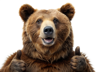 Brown bear giving thumbs up on white background,PNG.AI Generated.