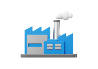 Isolated Blue Factory Building with Smoke Stack