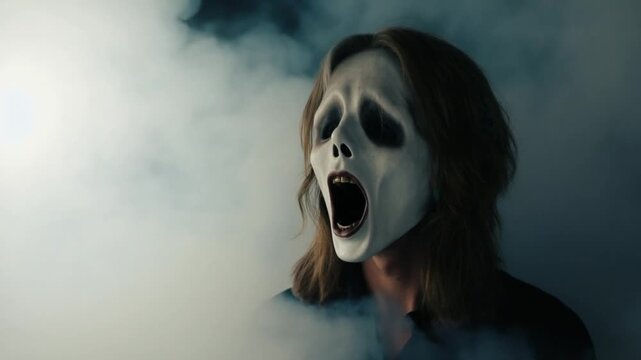 Terrified scream emerges from eerie spectral mist, horror unfolds