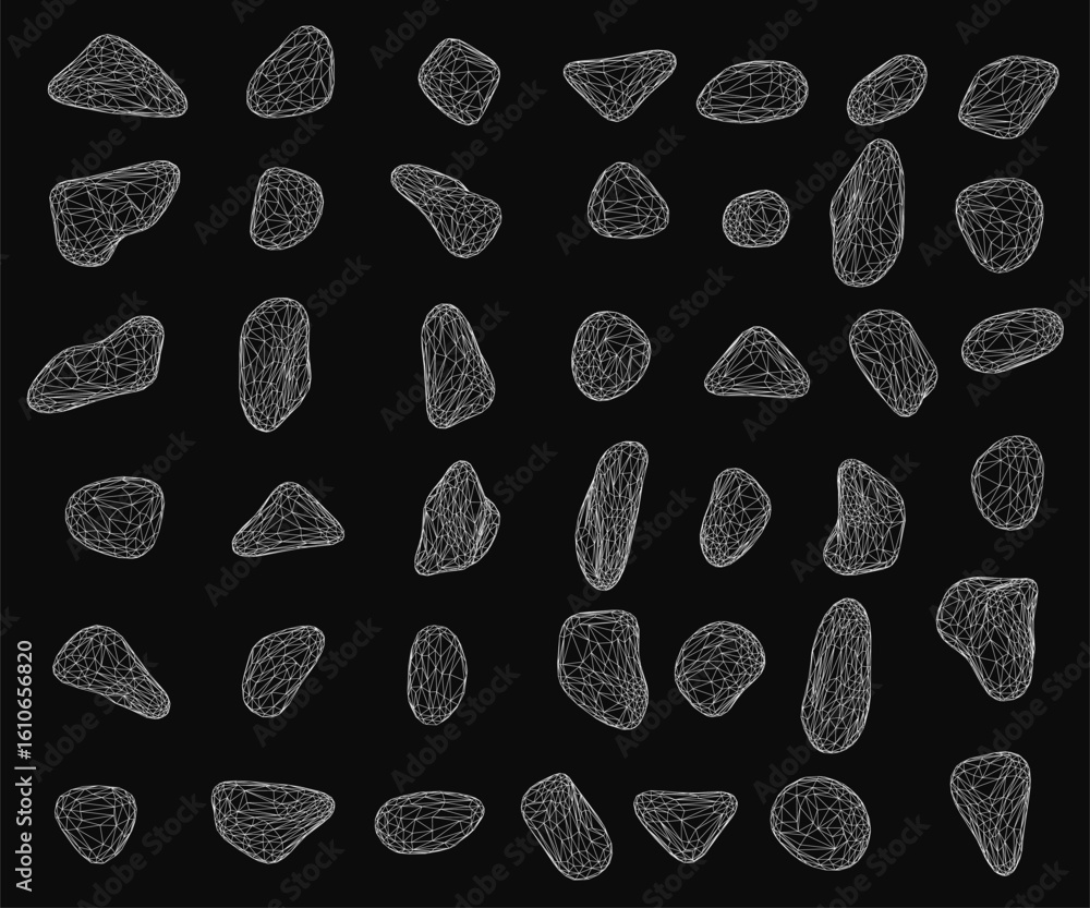 Poster white geometric diamonds form an intricate wireframe pattern against a black background, resembling 
