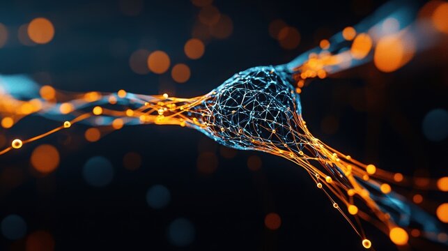 Stem Cell Therapies Concept. Futuristic Network Structure with Glowing Nodes and Connections in Dark Background