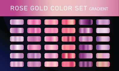 Rose Gold orange pupal, gradient, Vector foil texture gradients templates set. Collection of pink metallic gradient illustration gradation for backgrounds, cover, frame, ribbon,