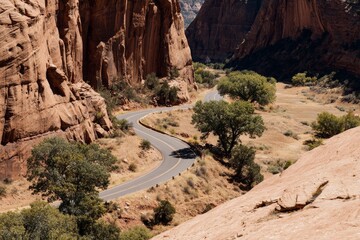 Scenic Winding Road Through Red Rock Canyon Landscape