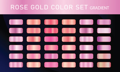 Rose Gold orange pupal, gradient, Vector foil texture gradients templates set. Collection of pink metallic gradient illustration gradation for backgrounds, cover, frame, ribbon,