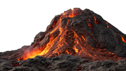 hot volcano with lava isolated on white