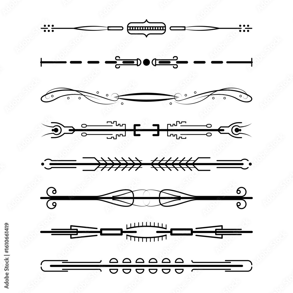 Poster set black simple line collection doodle border elements vector design style sketch isolated illustra