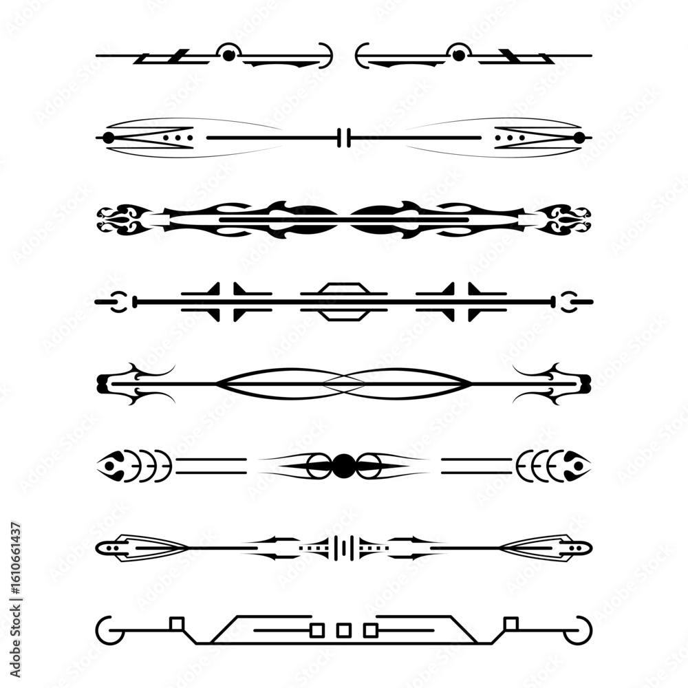 Poster set black simple line collection doodle border elements vector design style sketch isolated illustra