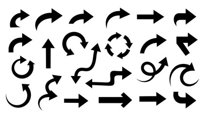 A collection of various black arrow silhouettes vector.