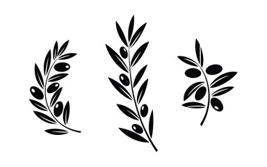 Fototapeta premium Olive Branch Silhouette Pack – Mediterranean Icons for Culinary, Peace & Botanical Designs